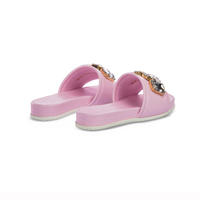 Sandales plates en cuir rose pour femmes, cristal, luxe, shopping, rendez-vous, vacances, printemps, été, chaussures confortables, vente en gros, personnalisation ODM OEM