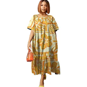 새로운 사용자 정의 캐주얼 여성 하와이안 드레스 무무 폴리네시아 부족 짧은 소매 공주 타파 드레스 소녀를위한