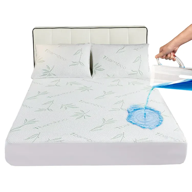 Hot Sale Premium Jacquard Fabric Printed Bamboo Mattress Protector Waterproof Mattress Cover for Queen King Sizes