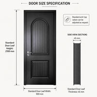Porte intérieure battante en acier à panneau cintrée de style français minimaliste, finition peinte en noir, taille personnalisée, pour chambre de villa