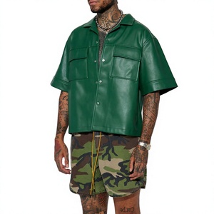 Unique Design Genuine Leather <b>Half</b> Sleeve T-<b>Shirts</b> For Men-Custom Logo High Street Style Customizable Cargo Pockets Jacket <b>Shirt</b> - Product Image 1