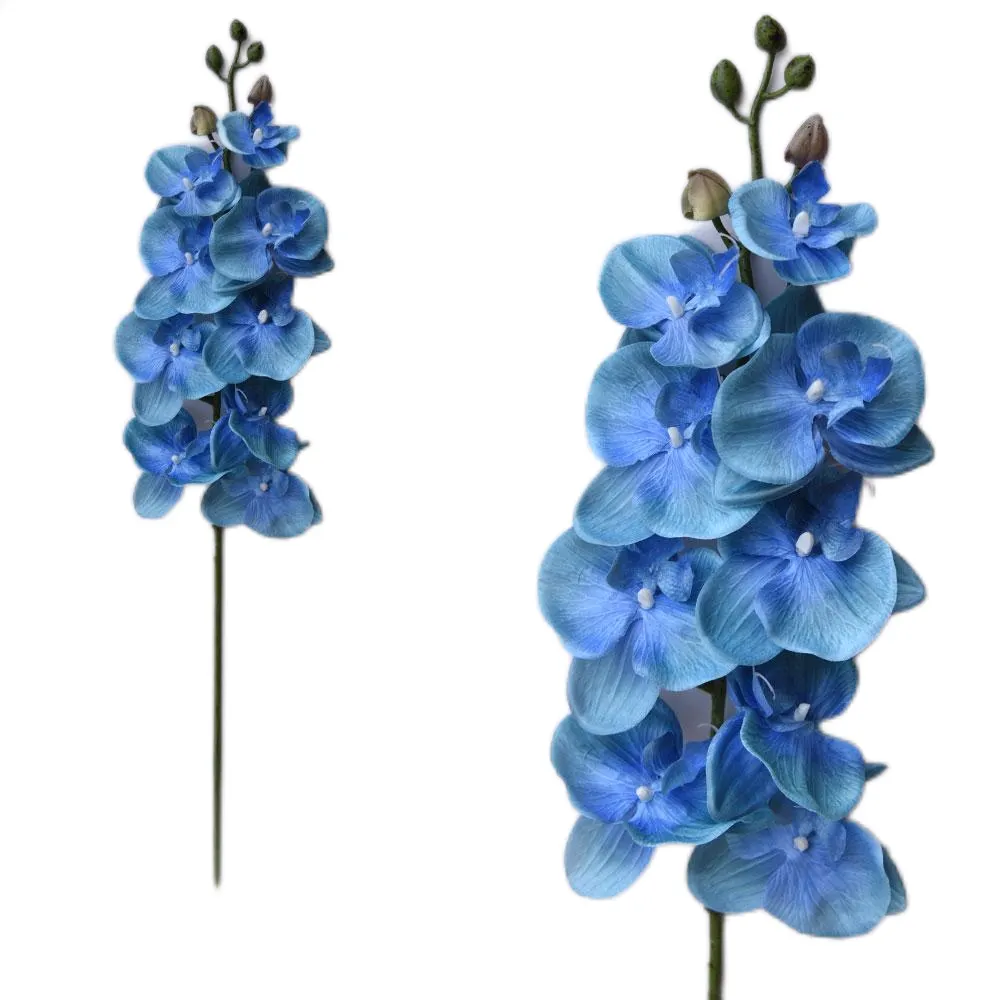 Фальшивый цветок из искусственного шелка, 9 головок, синяя фаленопсис, орхидеи, 3D принт, бабочки, искусственные декоративные цветы, свадебные арочные декорации