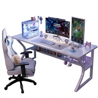 Mesa de juego con patas de metal blanco puro, escritorio ejecutivo versátil para deportes electrónicos para oficina en casa o sala de juegos
