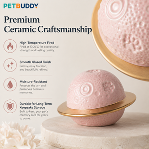 White Ceramic Pet Urn Planet Shape <b>Memorial</b> Keepsake <b>Box</b> for Cats and Dogs Remembrance Decor - Product Image 2