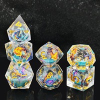 Dés à facettes de luxe faits à la main, bleu éthéré, à noyau liquide, à bords tranchants, pour jeux de rôle D&D