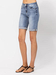 All'ingrosso pantaloncini in Denim da <span class=keywords><strong>donna</strong></span> di mezza vita <span class=keywords><strong>Bermuda</strong></span> da <span class=keywords><strong>donna</strong></span> in cotone elasticizzato traspirante stile estivo <span class=keywords><strong>pantaloni</strong></span> corti Casual a vita alta - Product Image 2