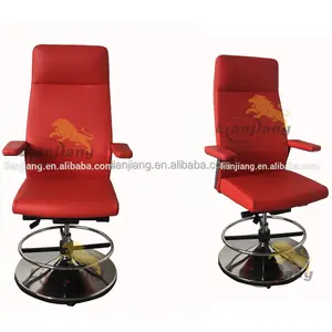 Chaise de bureau en cuir microfibre, rouge, pivotante et à retour automatique, idéale pour le café avec base ronde en aluminium