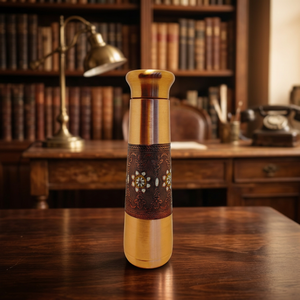 Botella de Agua Ecológica de Cobre Puro Cepillado con Diseño Contorneado Premium, Banda Moderna con Filigrana, 100% Hermética, para la Salud del Hogar, Cocina e Interiores - Product Image 1