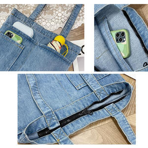 Bolso de tela vaquera sencillo con un solo hombro y logotipo personalizado al por mayor para mujeres y niñas, bolso vaquero informal con cremallera para estudiantes - Product Image 4