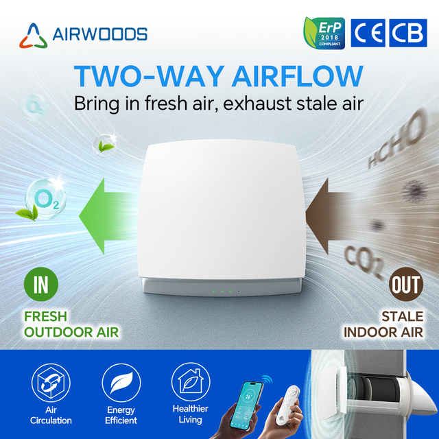 Wall Mounted Erv Tuya App Smart Control Hvac System Ductless Recovery Fresh Air Small Room Use Heat Recovery Ventilation