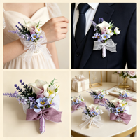Boutonnière en ruban de satin avec fleur de lys calla violette et lavande pour le marié, le témoin, la décoration de revers de costume pour mariage et bal de promo