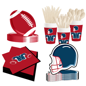 DAMAI New Customized Disposable <b>Red</b> and Blue Rugby <b>Paper</b> Plate Cup Napkin Sport Themed Birthday Party Supply - Product Image 1