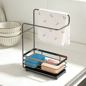 Support métallique pour torchons de cuisine et salle de bain, égouttoir de rangement pour évier avec plateau de drainage amovible - Product Image 4