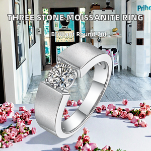 Bagues de fiançailles de luxe pour femmes à trois pierres en moissanite, en argent, avec sertissage pavé certifié - Product Image 2