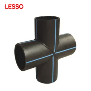 LESSO good connection performance plastics black 63 75 90 110 125 160 200 225mm pe pipe cross fittings