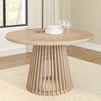 Table ronde moderne en bois de noyer avec base en planches et poutres, table à manger ronde avec plateau en bois, table à manger de hauteur 37 pouces