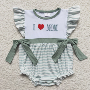 Wholesale Toddler Baby Girl Boy Fathers Day Outfit I Love Mom Embroidery Stripe <b>Shorts</b> 2pcs Set Dress <b>Romper</b> Summer Clothes - Product Image 3