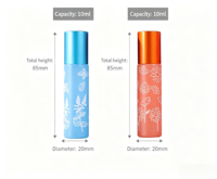 Botol Parfum Roll-on Mini Portabel 10ml, Silinder Kaca Buram dengan Ukiran, Cetak Bunga Kustom, Isi Ulang, untuk Perjalanan