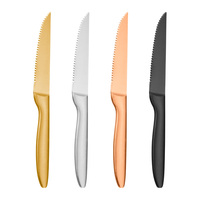 Hochwertiges Edelstahl-Steakmesser mit Wellenschliff, Goldfarbenes Küchenmesser, Tafelmesser aus Metall