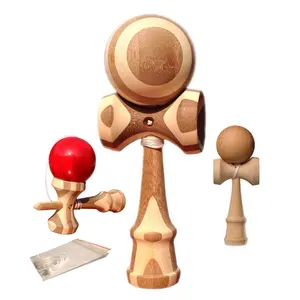 Kendama Bambu Alami Bergaris Tangan Kanan 18.5Cm Kualitas Tinggi Kustom