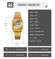 Montre LED SKMEI 2589 Style Affaires, Luxe et Tendance, Bracelet en Acier Inoxydable, Boîtier Ultra-Mince en Alliage, Cadeau pour Femme