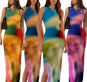 Không tay backless Maxi Dress phụ nữ TIE DYE in chia Slim dài ăn mặc phụ nữ thanh lịch bên Dresses - Product Image 1