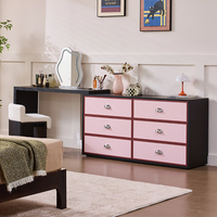 Commode de rangement en bois massif de style mi-siècle, avec blocs de couleur, en forme de L, intégrée, avec table de maquillage rétractable en laque rétro