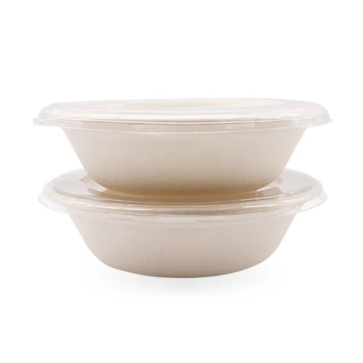 12Oz 24Oz 32 Oz Sugarcane Bagasse Biodegradable Disposable Compostable Round Paper Salad Soup Bowl With Lid Sugar Cane