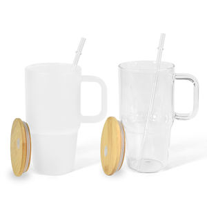 Tasse à café en <span class=keywords><strong>verre</strong></span> clair et dépoli <span class=keywords><strong>avec</strong></span> poignée de 20oz 590ml <span class=keywords><strong>avec</strong></span> couvercle en liège et <span class=keywords><strong>paille</strong></span> - Product Image 2