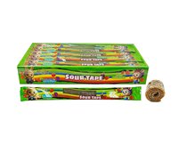 Groothandel Zure Tape Gummy Candy Lange Band Suikercoating Fruit Smaak Gummy Strips Display Box Halal Bulk Zoete Zachte Snoepjes