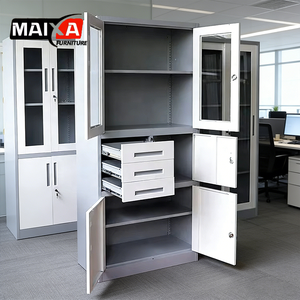 خزائن ملفات مكتبية معدنية عالية الجودة بأربعة طبقات، باب متأرجح زجاجي، تخزين حديث، حديد، للموظفين، للمنزل القديم، فولاذ، للمطبخ، للمدرسة - Product Image 1