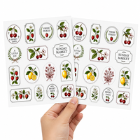 Op maat gemaakte vinyl stickers met kiss-cut, vintage fruit (kers, aardbei, citroen), waterdicht, zelfklevend voor dagboek, glazen pot