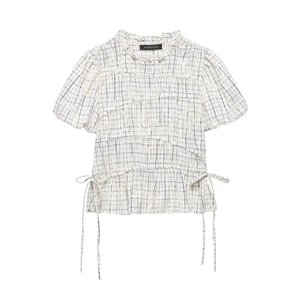 Completo coordinato due pezzi da <span class=keywords><strong>donna</strong></span> primavera 2026: camicetta a quadri con volant e gonna ricamata con fiocco, personalizzabile OEM/ODM da fabbrica di <span class=keywords><strong>abbigliamento</strong></span> cinese - Product Image 2