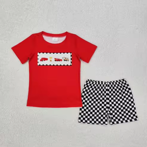 Ensemble assorti pour bébé garçon : short à carreaux noirs et haut rouge (vente en gros) - Product Image 5