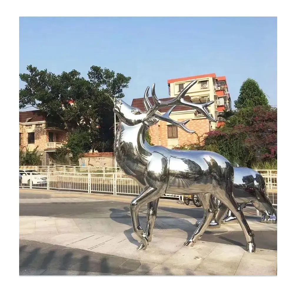 Outdoor Garten dekorative große Tier Statue Metall lebensgroße Edelstahl Hirsch Skulptur