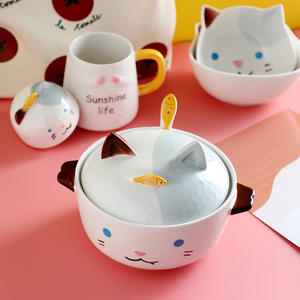 Bol à nouilles en céramique avec couvercle, grande capacité, double poignée, motif lapin, pour enfants et adultes, usage domestique - Product Image 2