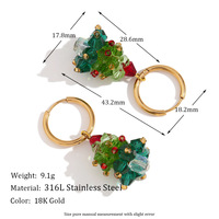 Cadeau de vacances Boucles d'oreilles en cristal faites à la main en acier inoxydable plaqué 18 carats avec collier Parures de bijoux de Noël