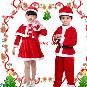 <b>Santa</b> Claus Costume Children Red Cotton Christmas Outfit Performance Wear For Kids - Product Image 4