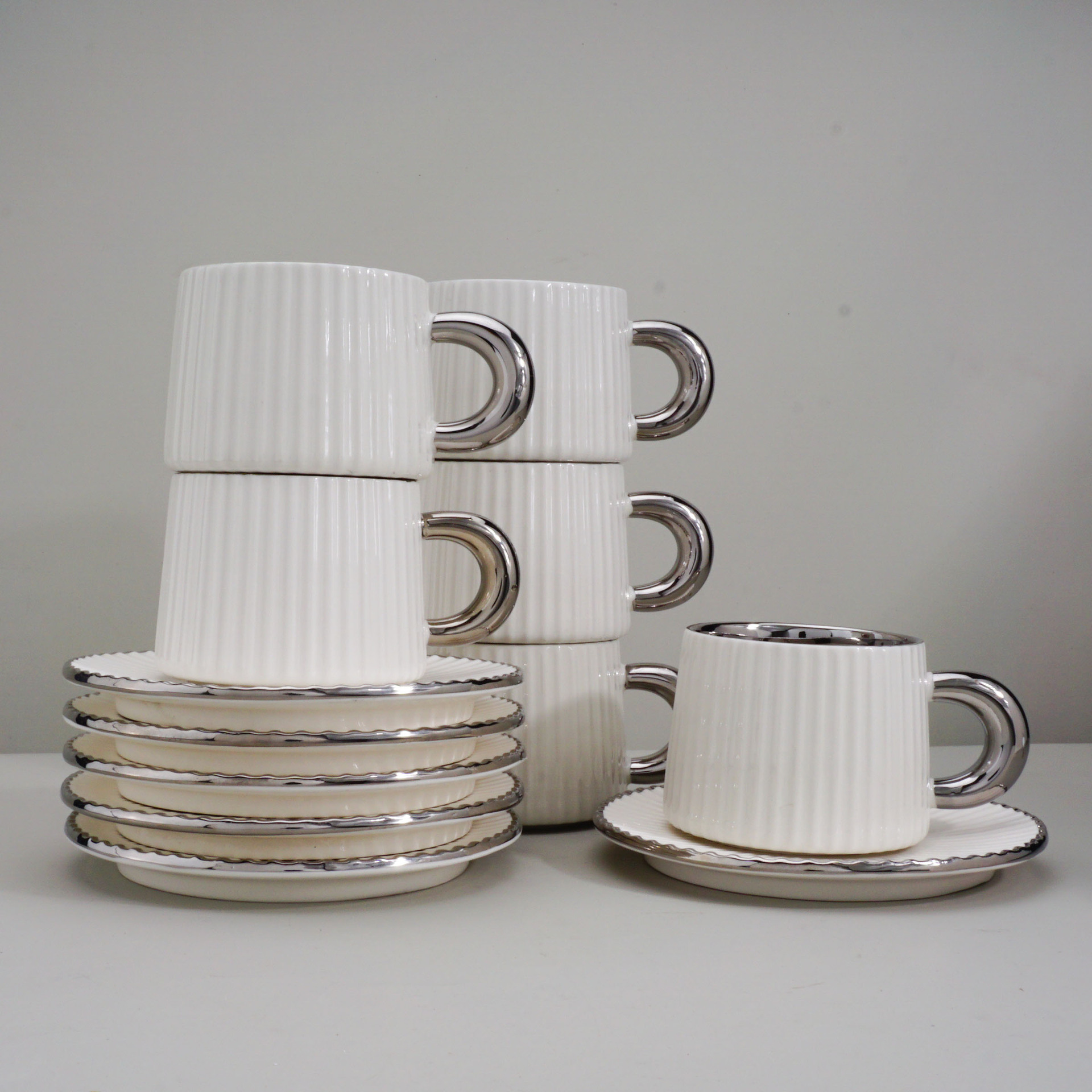 White silver-6pcs cup and dish