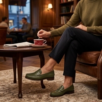 Mocassins Penny en cuir de veau pleine fleur avec logo personnalisé, semelle en caoutchouc, fabriqués en Italie
