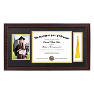 Cadre de diplôme en bois avec porte-photo et porte-pompon, cadre de certificat de diplôme pour l'université et <span class=keywords><strong>le</strong></span> collège - Product Image 1
