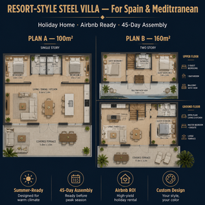 Kit de <span class=keywords><strong>villa</strong></span> en acier léger, style resort espagnol, prêt pour l'été, structure galvanisée Q345B, façade en pierre, <span class=keywords><strong>villa</strong></span> personnalisée à 1 ou 3 étages - Product Image 2