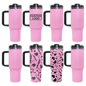 Gobelet isotherme H2.0 de 40 oz, finition miroir noir sous le revêtement, cadeau Saint-Valentin 2025, revêtement poudré rose pour gravure laser - Product Image 1