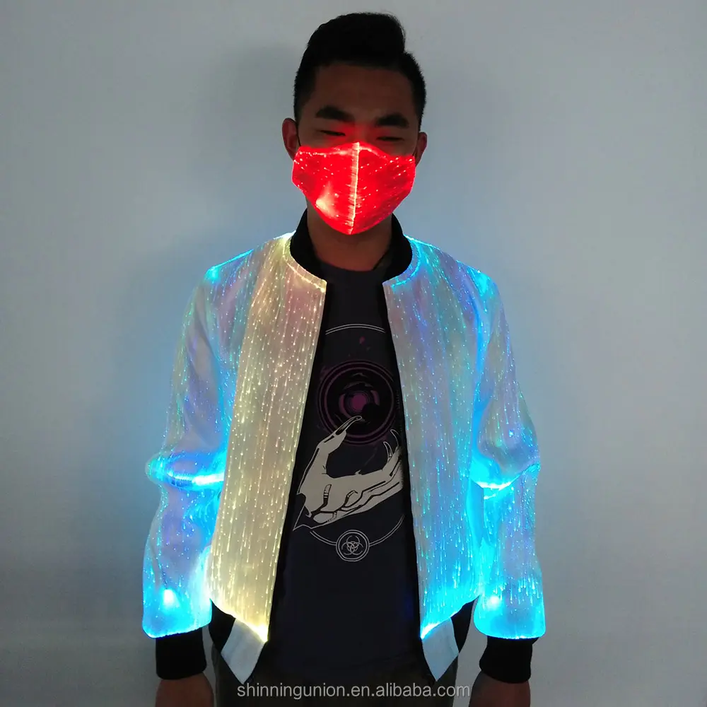 Men LED Light Rave Jackets - Performance Wear Dance Costume LED Clothes Flashing Jacket Fiber Light Up Jacket for Bike Cycling