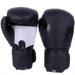 Gants d'entraînement de boxe en PU noir avec fermeture Velcro, design en maille respirante pour adultes - Product Image 1