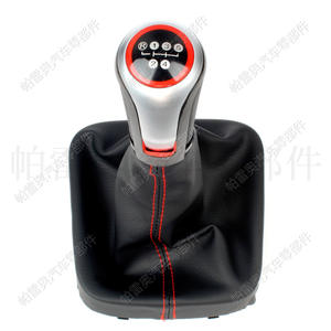 Pomo de palanca de cambios de coche Pareau para Volkswagen Golf 5 6, 5 velocidades, cuero, costuras rojas, diseño ergonómico - Product Image 1