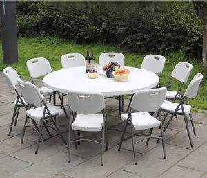 Table ronde <span class=keywords><strong>de</strong></span> mariage pliable en plastique blanc Mesa redonda plegable en HDPE bon marché en gros pour la location en plein air, la fête et la restauration événements - Product Image 2
