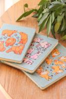 Carnet en toile LABON avec motif de raton laveur, couverture rigide A5, carnet vert en tissu, ligné, illustration esthétique d'animaux, journal, cadeau