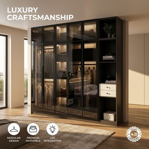 <span class=keywords><strong>Armario</strong></span> Modular de Lujo Moderno Personalizado para el Hogar, Sistema de <span class=keywords><strong>Armario</strong></span> Empotrado de Madera, <span class=keywords><strong>Armario</strong></span> de Dormitorio con Puertas de <span class=keywords><strong>Cristal</strong></span> - Product Image 2