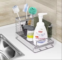 Support de rangement adhésif sans perçage en acier inoxydable chromé pour évier de cuisine, porte-éponge pour évier